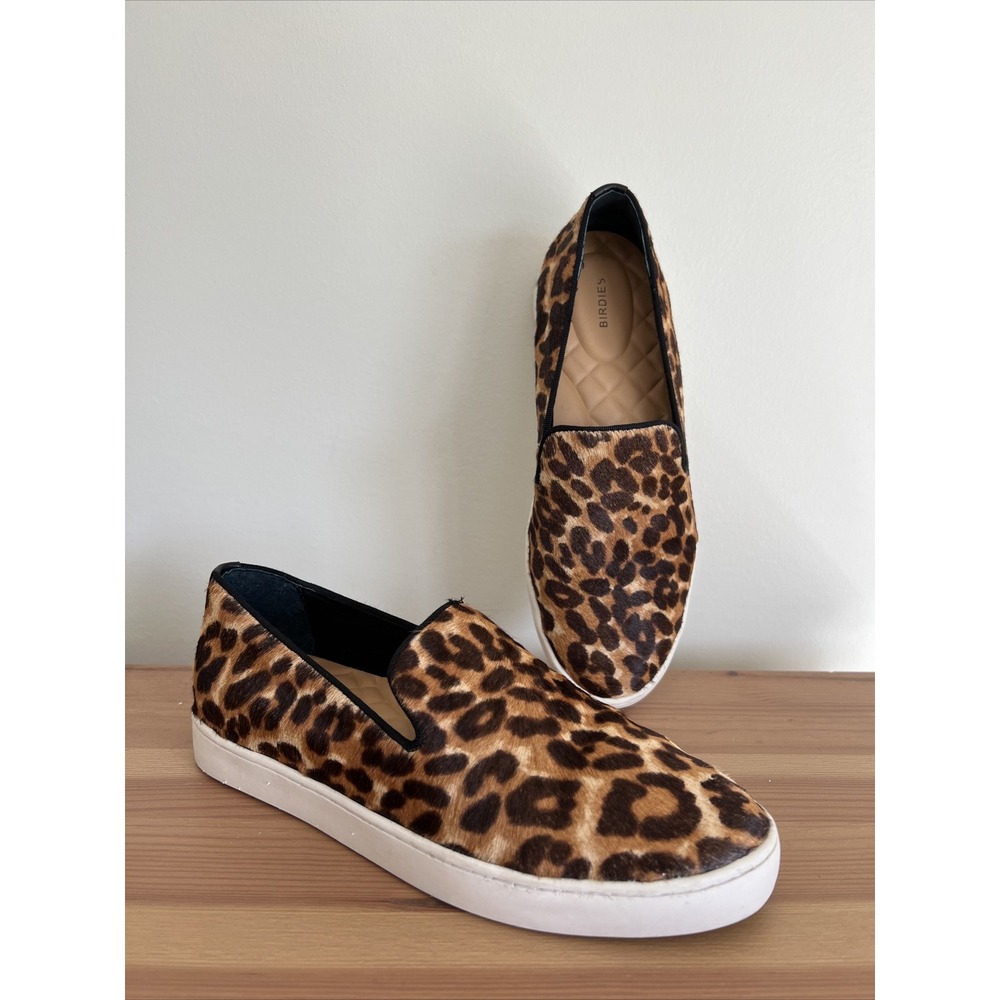 Birdies Women's Size 5 The Swift Leopard Calf Hair Sneakers Slip On Shoe
